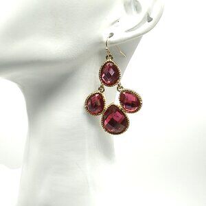 Pink Raspberry Faceted Glass Crystal Chandelier Drop Dangle Earrings